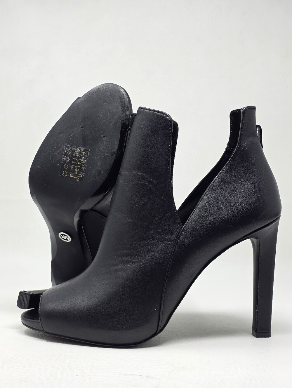 MICHAEL Michael Kors Lawson Open Toe Leather Bootie Size 10 M Black High Heel
